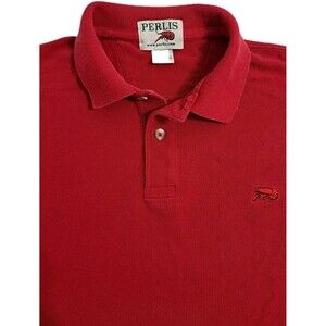 Perlis Polo Shirt Mens Medium Red Crawfish Logo 100% Peruvian Cotton Pique Knit
